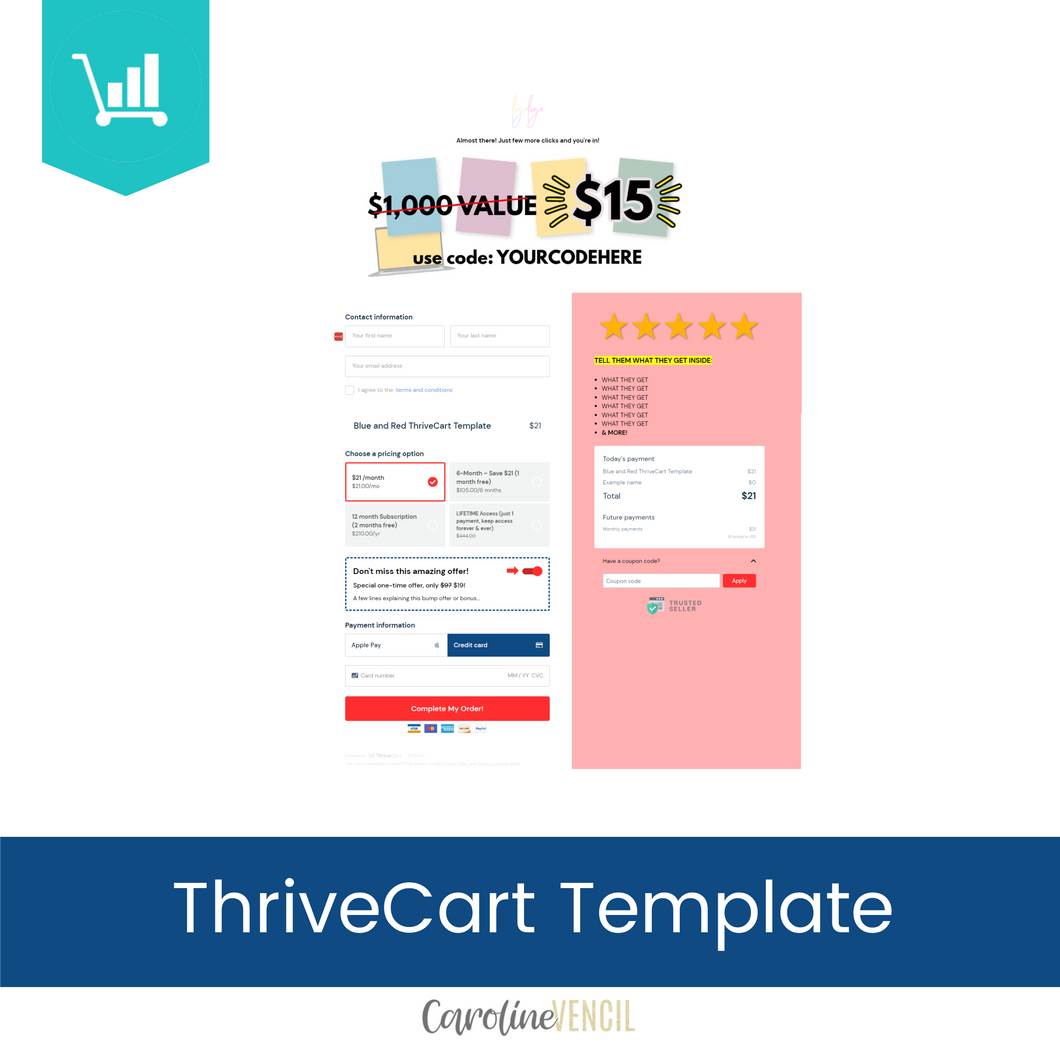 Checkout & Success Page - ThriveCart Template | Red & Blue