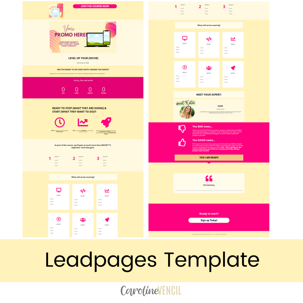 Customizable Sales Page - Leadpages Template | Pink Lemonade