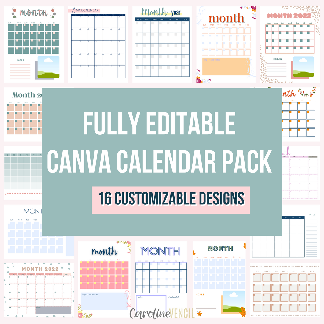 Customizable Calendar Canva Templates