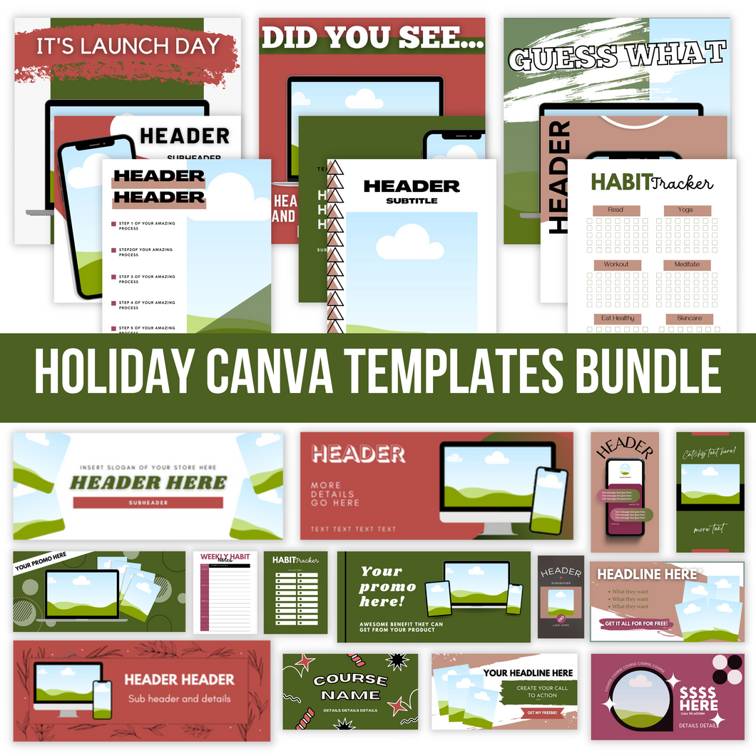 Complete Funnel Creation & Promotion Bundle - Canva Templates | Holly Jolly