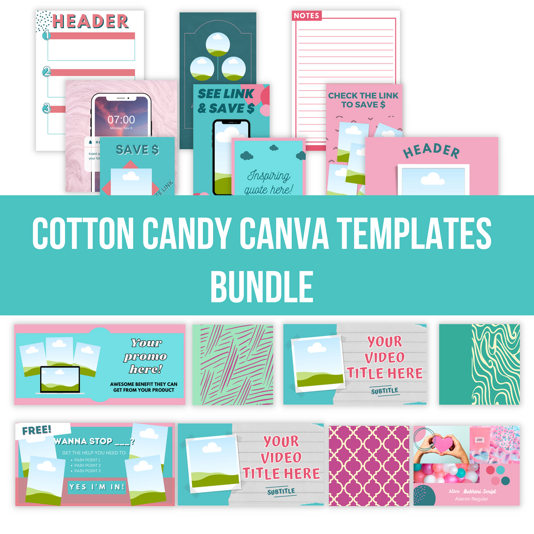 Complete Funnel Creation & Promotion Bundle - Canva Templates | Cotton Candy Blue