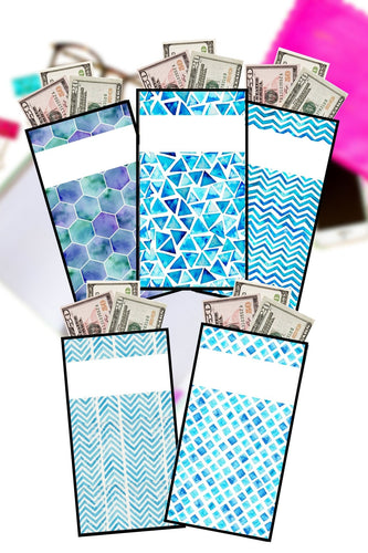 Blue Geometric Printable Cash Envelopes {Set of 5}