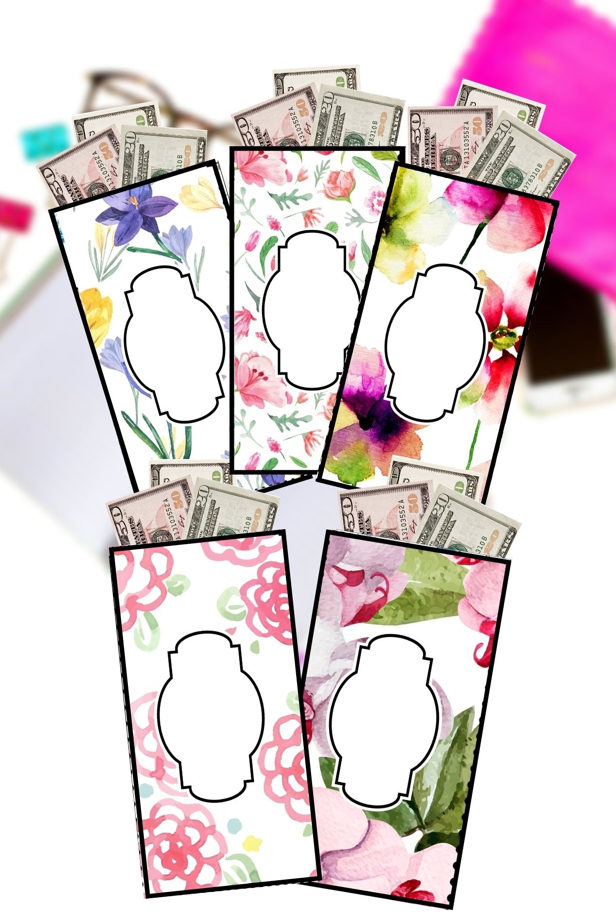 Floral Printable Cash Envelopes Set of 5 – Caroline Vencil Shop for Free Printable Cash Envelope Labels