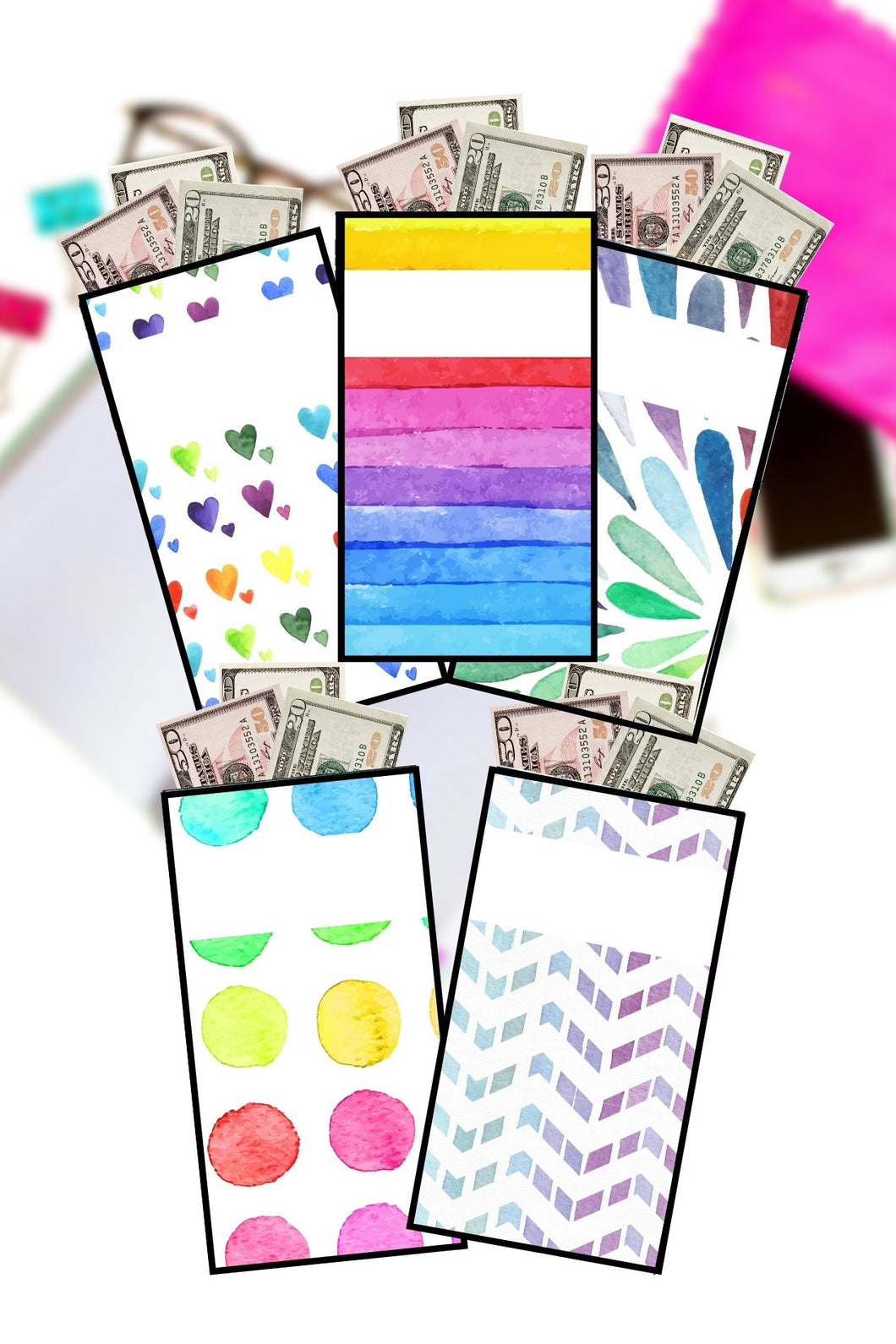 Rainbow Patterns Printable Cash Envelopes {Set of 5}